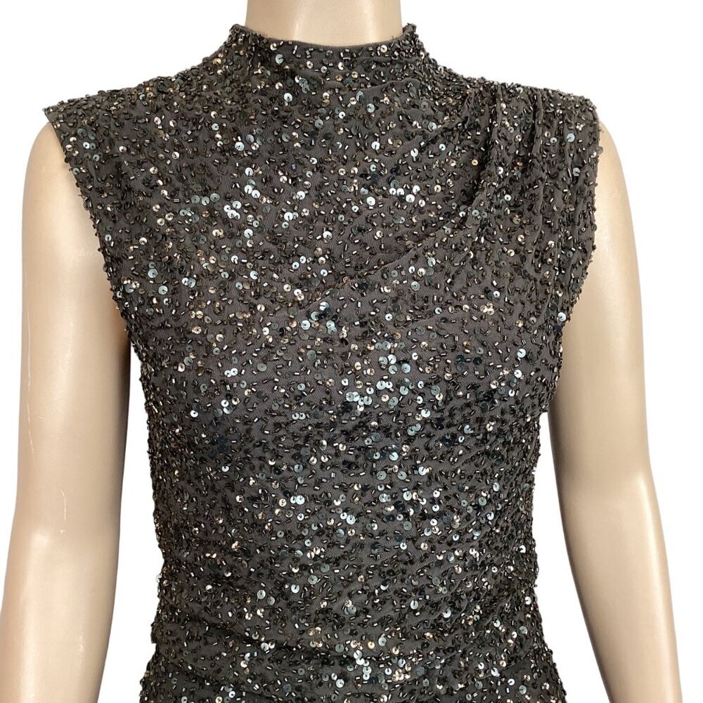 Alice + Olivia Black Sequin Sleeveless 2pc Top & Skirt Size 2 Cocktail - Picture 6 of 10